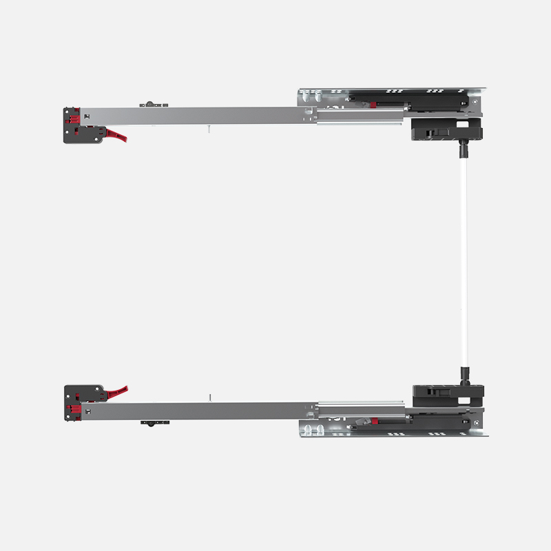 Push to open full extension undermounted slide with synchronization rod